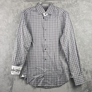 Robert Graham Button Up Shirt Mens Medium Flip Cuff‎ Houndstooth Embroidered